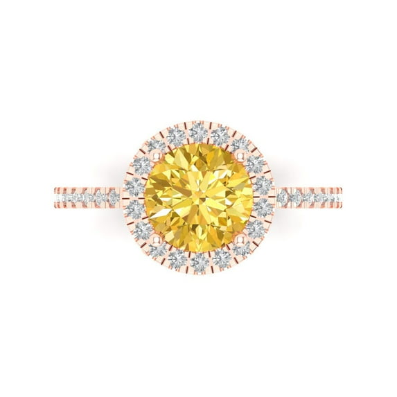 1.8 ctw Solitaire with Zirconia Diamond Accents Anniversary Ring for Women | Round Cut Simulated Yellow Diamond | Hyperallergenic Solid 18K Rose Gold