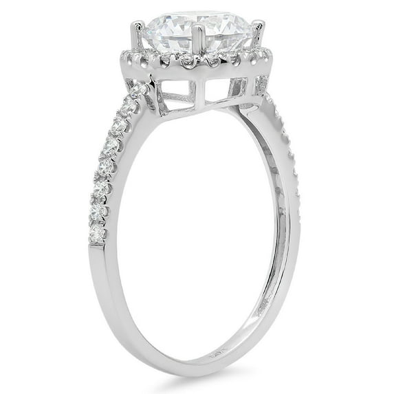 1.8 ct Round Cut White Sapphire Halo Engagement Ring for Women in 18K White Gold