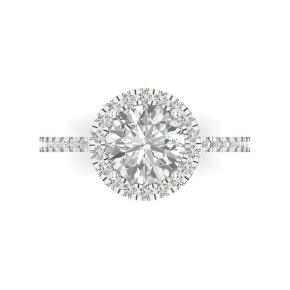 1.8 ct Round Cut White Sapphire with Simulated Diamond Halo Accents 18K White Gold Womens Engagement Ring