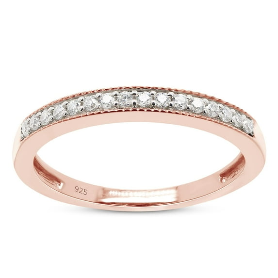 AFFY 0.12CT Round Moissanite Diamond Half Eternity Wedding Band Ring for Women 14K Rose Gold over Silver-5
