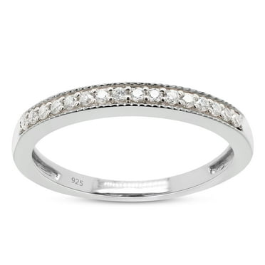 AFFY 0.12CT Round Moissanite Diamond Half Eternity Wedding Band Ring for Women 14K White Gold over Silver-4