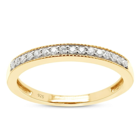 AFFY 0.12CT Round Moissanite Diamond Half Eternity Wedding Band Ring for Women 14K Yellow Gold over Silver-5
