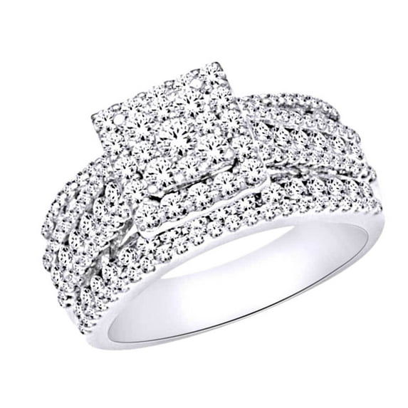 AFFY (1.8 cttw) Round Shape White Natural Diamond Square Frame Cluster Ring In 10k White Gold Ring Size-11