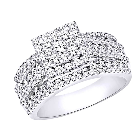 AFFY (1.8 cttw) Round Shape White Natural Diamond Square Frame Cluster Ring In 10k White Gold Ring Size-12