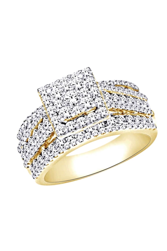 (1.8 cttw) Round Shape White Natural Diamond Square Frame Cluster Ring In 10k Yellow Gold Ring Size-4