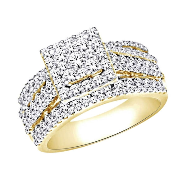 AFFY (1.8 cttw) Round Shape White Natural Diamond Square Frame Cluster Ring In 10k Yellow Gold Ring Size-8