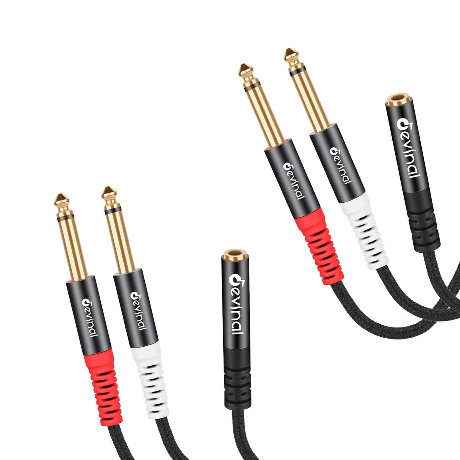 1/8 inch to 1/4 Stereo Cable, 3.5mm TRS Female Dual 6.35mm TS Mono Y Splitter Audio Cord Adapter, 1FT (2 Pack)