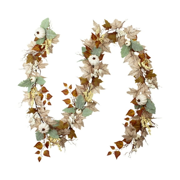 1.8 m Fall Hanging Vine Garland With White Pumpkins And Berries, Thanksgiving Home Decoration For Front Door Fireplace Party Supplies