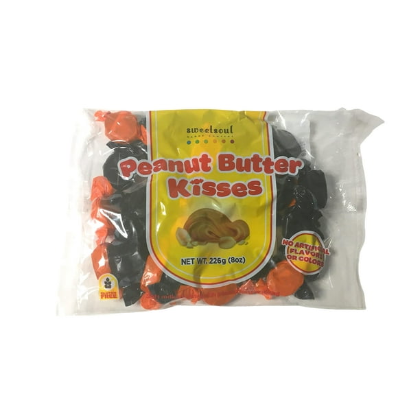 (1) 8 oz Bag Sweetsoul Candy Company Peanut Butter Kisses (Individually Orange and Black Wrapped
