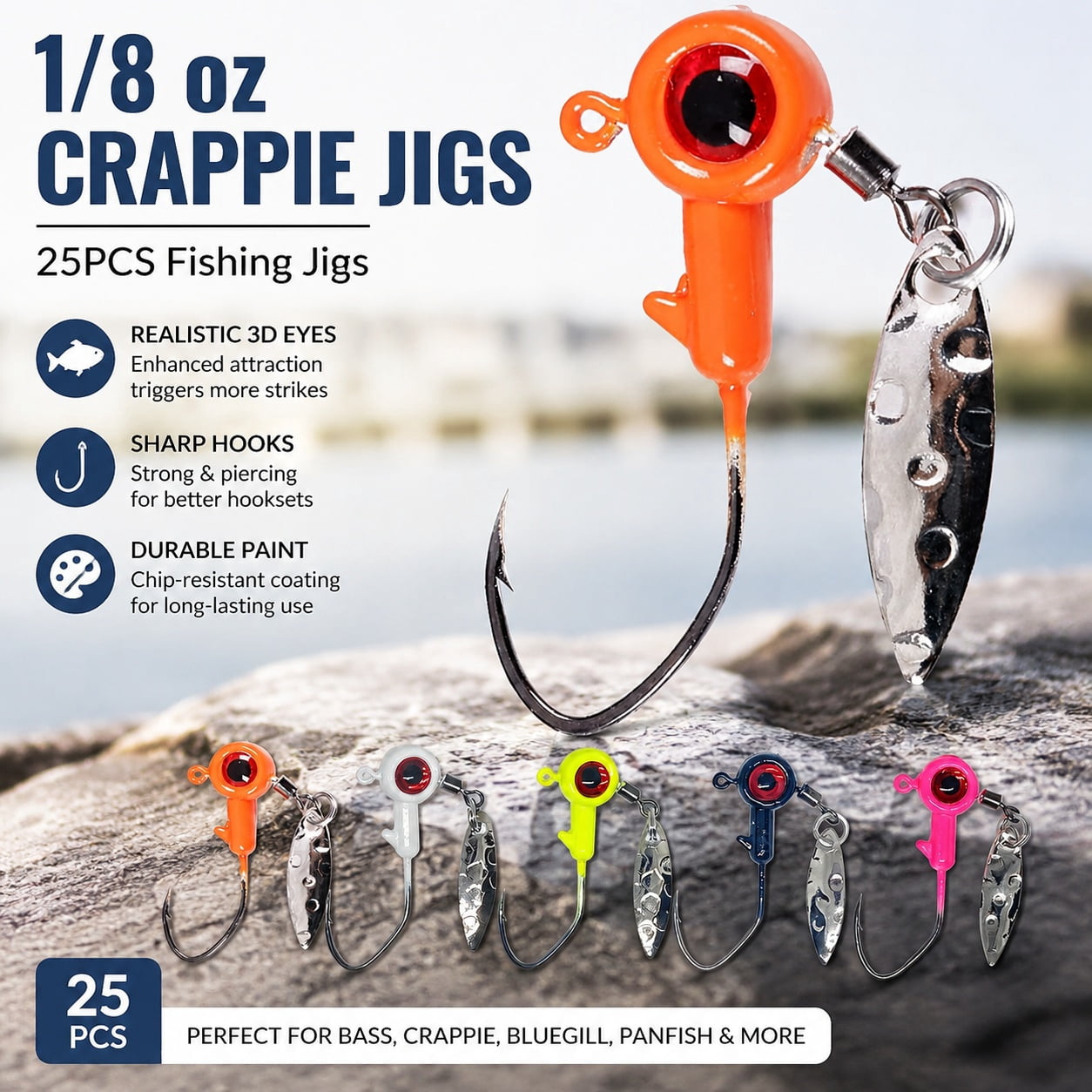 bass and crappie lures Five Piece Mixed Color Jigs Kit With Hand Tied Marabou Jigs One Sixty Fourth To One Quarter Ounce Freshwater Saltwater For Trout like swimming action make these lures magnets to crappies Bass Pro Shops 300-Piece Crappie