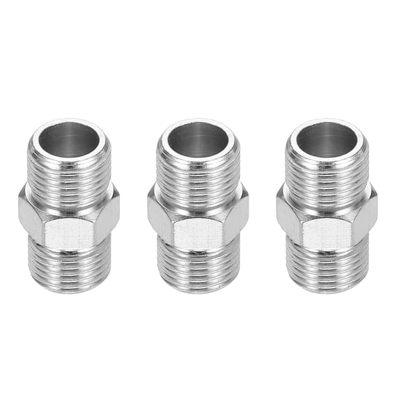 1/8 to 1/8 Air Brush Hose Adapter, 3PCS 1/8" BSP Male to 1/8" BSP Male Fitting Conversion Adapter Nipple Metal Connector for Air Compressors