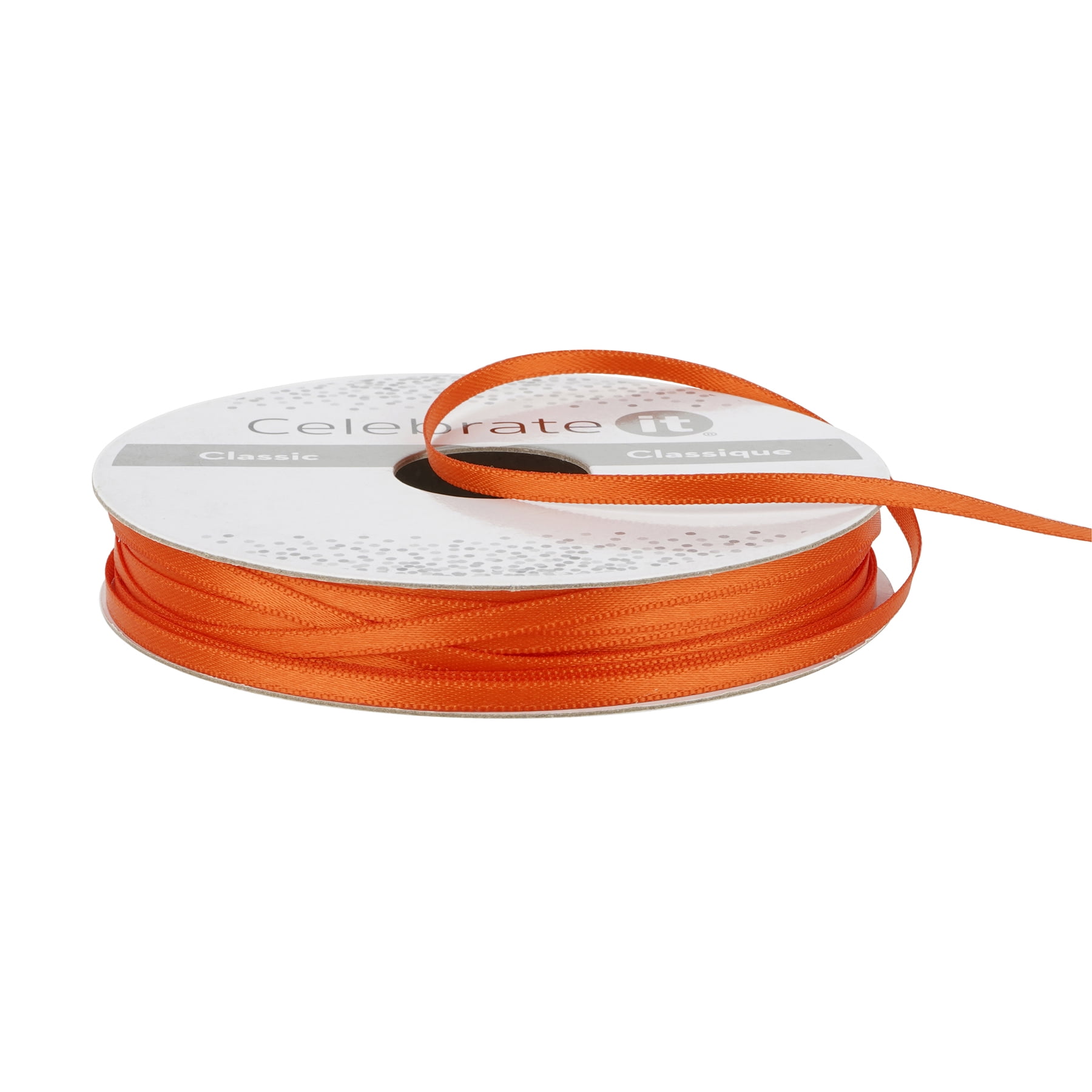 Celebrate It 1/8" x 10yd. Autumn Orange Satin Ribbon - Non-Wired with Woven Edge, Polyester - Ideal for Gift Wrapping, Baskets & DIY Crafts, 24 Pack