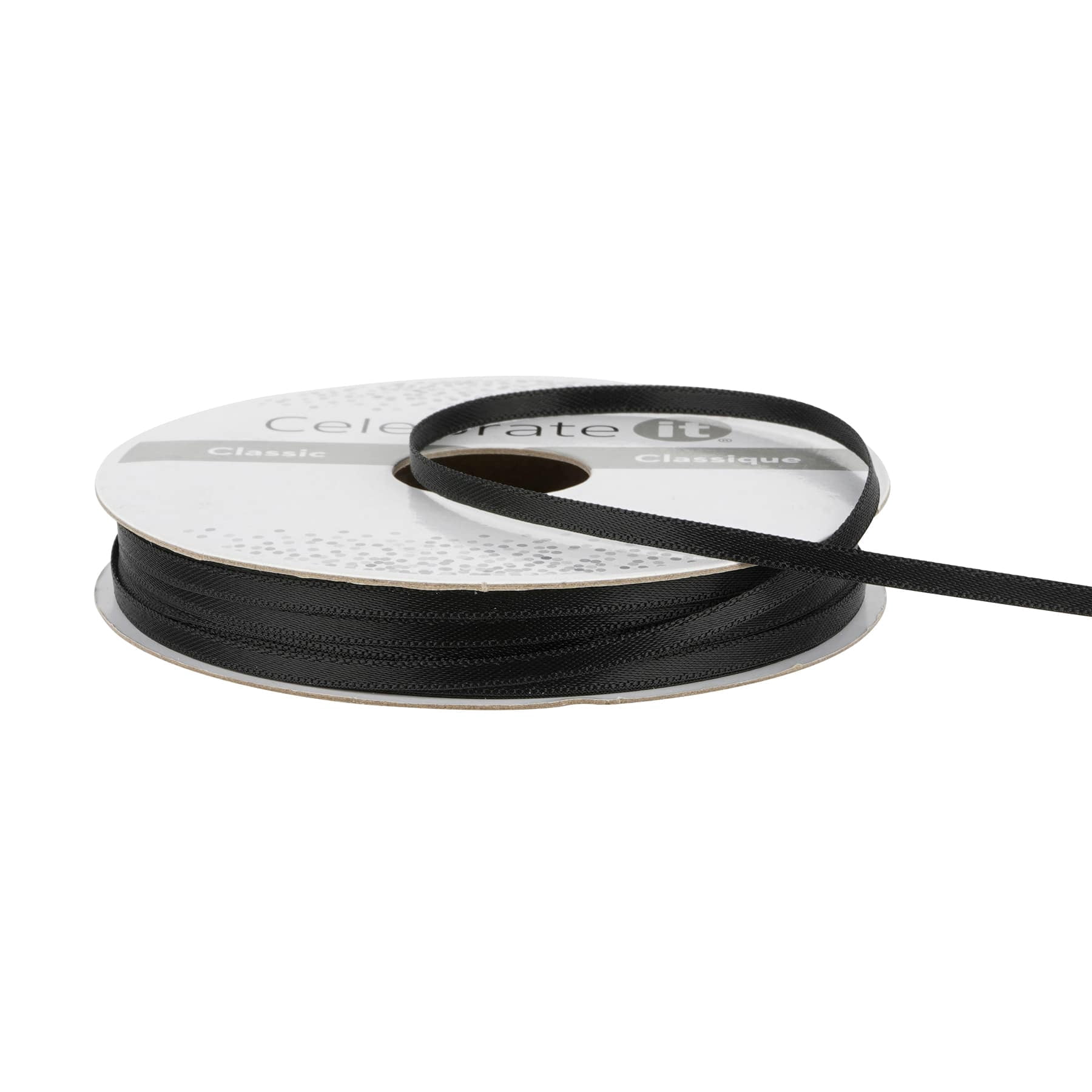 1/8" x 10yd. Black Satin Ribbon by Celebrate It – Non-Wired with Woven Edge - Polyester – Ideal for Gift Wrapping - Baskets & DIY Crafts - 24 Pack