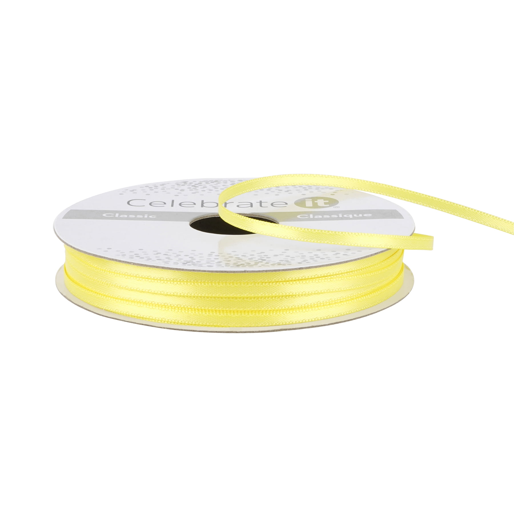 Celebrate It 1/8" x 10yd. Bright Yellow Satin Ribbon - Non-Wired with Woven Edge, Polyester - Ideal for Gift Wrapping, Baskets & DIY Crafts, 24 Pack