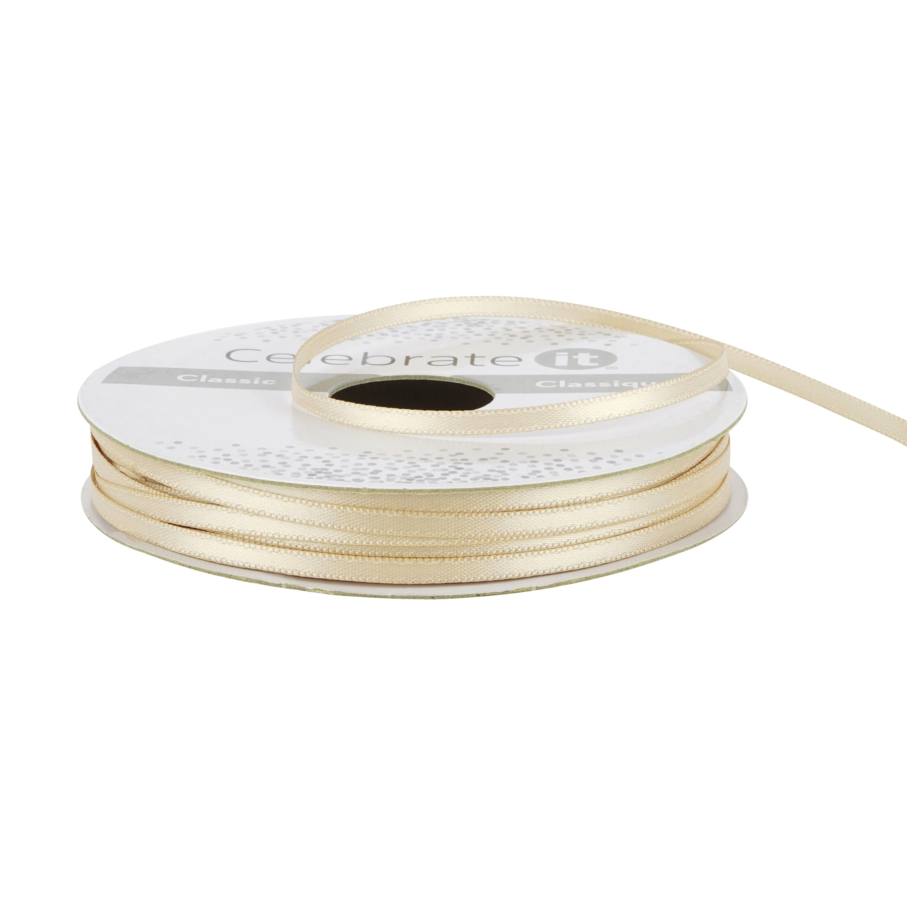 1/8" x 10yd. Champagne Satin Ribbon by Celebrate It – Non-Wired with Woven Edge - Polyester – Ideal for Gift Wrapping - Baskets & DIY Crafts - 24 Pack