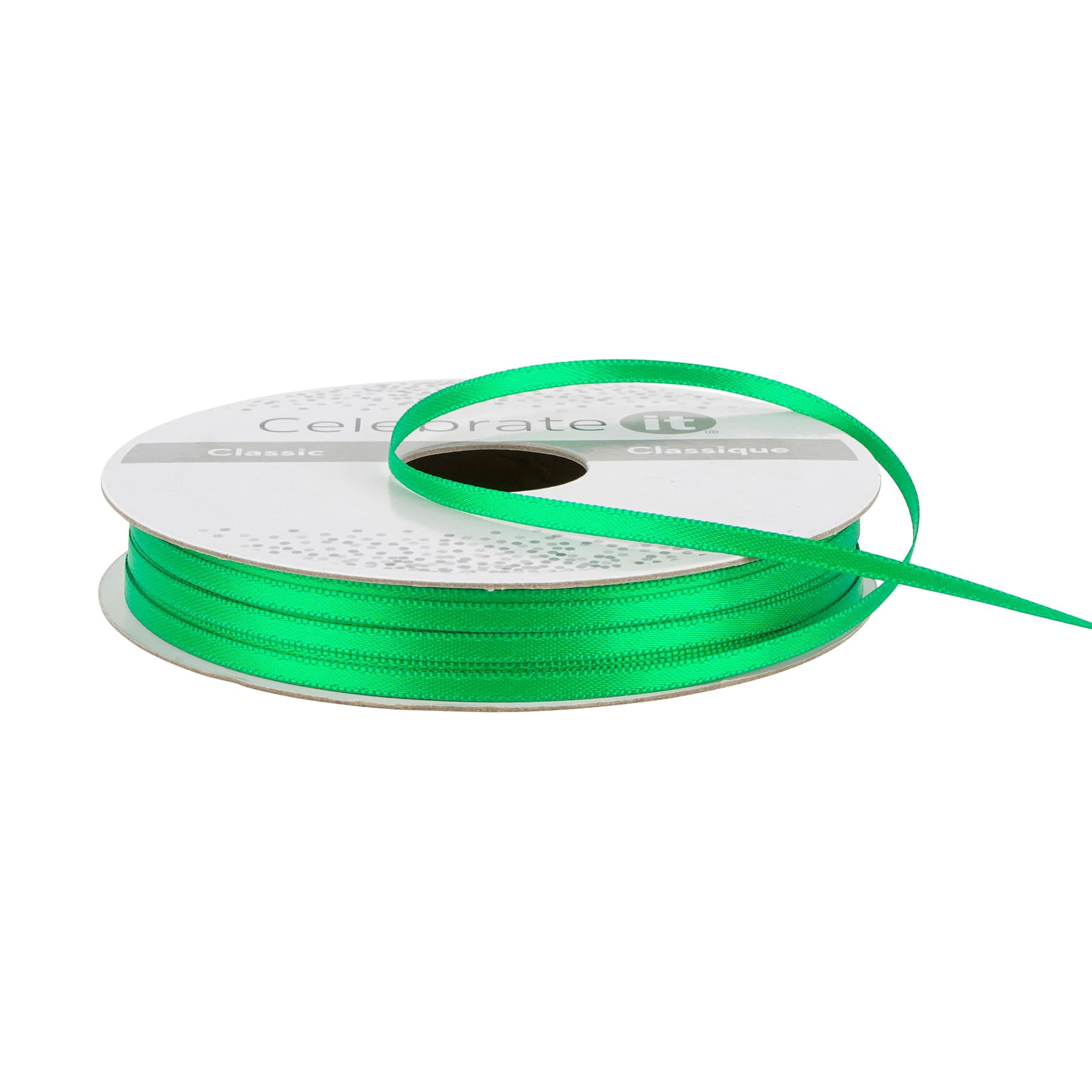 1/8" x 10yd. Emerald Satin Ribbon by Celebrate It – Non-Wired with Woven Edge - Polyester – Ideal for Gift Wrapping - Baskets & DIY Crafts - 24 Pack