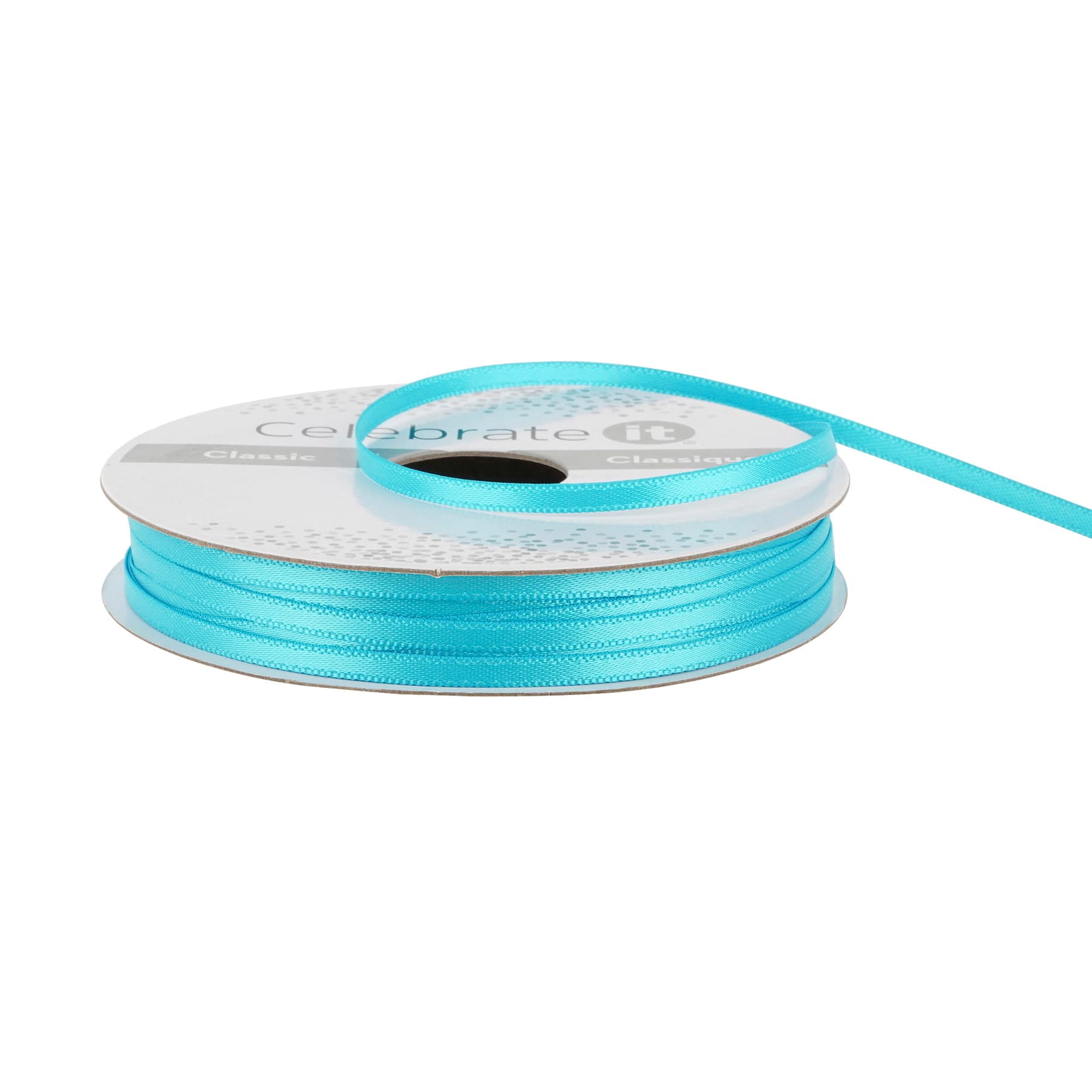 1/8" x 10yd. Island Blue Satin Ribbon by Celebrate It – Non-Wired with Woven Edge - Polyester – Ideal for Gift Wrapping - Baskets & DIY Crafts - 24 Pack