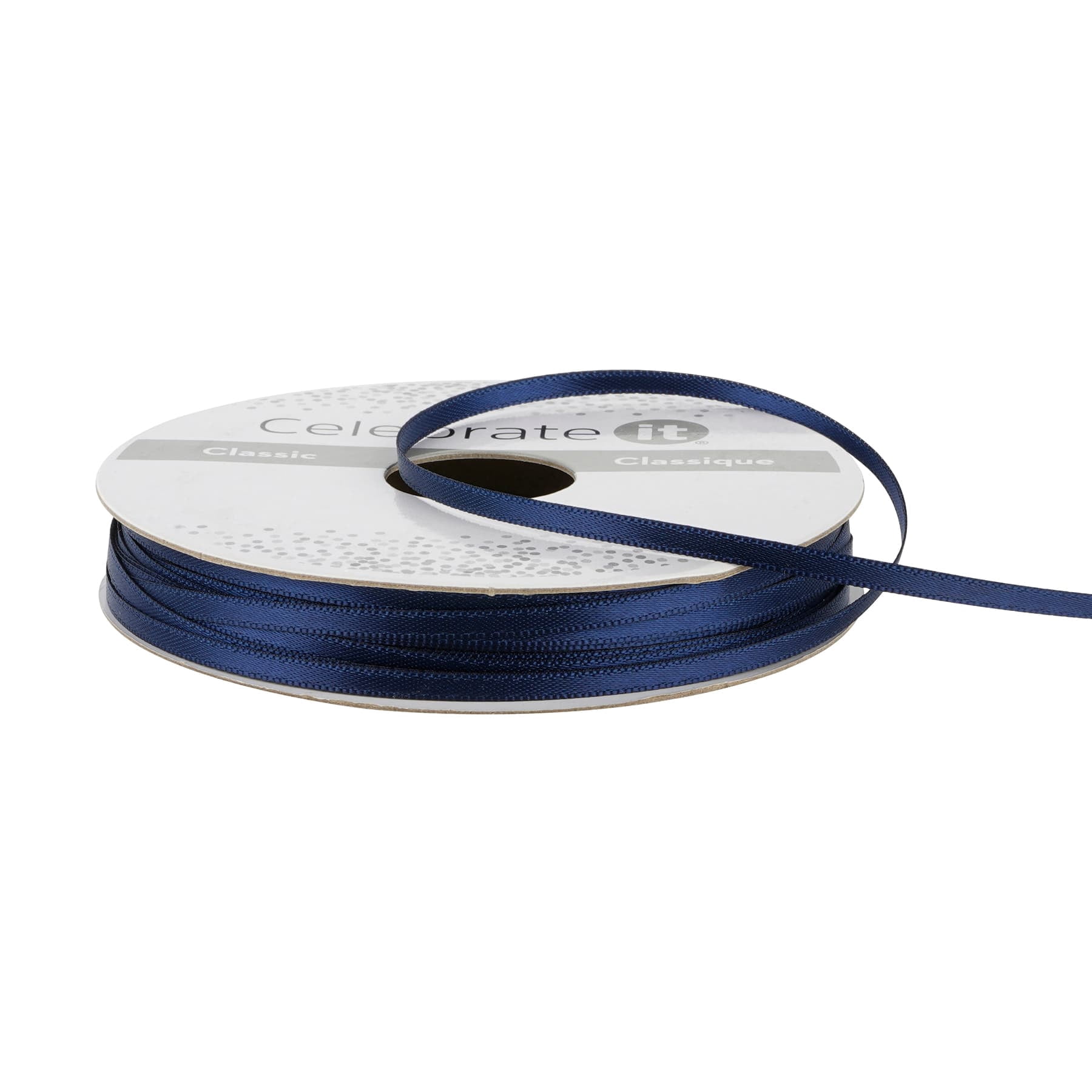 1/8" x 10yd. Navy Satin Ribbon by Celebrate It – Non-Wired with Woven Edge - Polyester – Ideal for Gift Wrapping - Baskets & DIY Crafts - 24 Pack