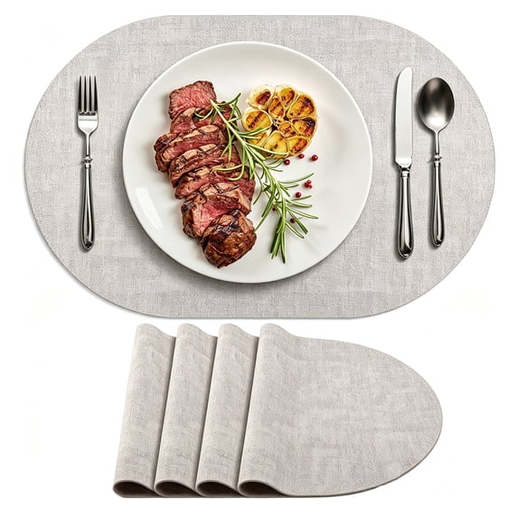 1.8 x 17 Inch Oval Faux Leather Placemats and Coasters, Washable Dual-Side Table Mats, Wipeable Heat-Resistant Dining Place Mats for Outdoor and Indoor, Set of 4