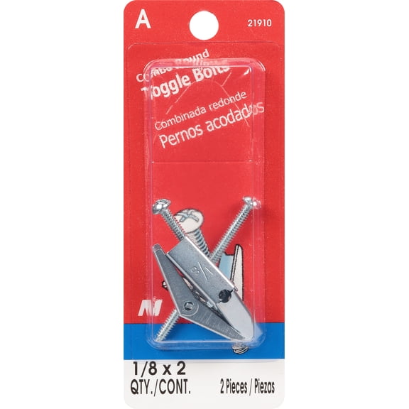 1/8" x 2" Zinc Plated Steel Slotted Round Head Toggle Bolts