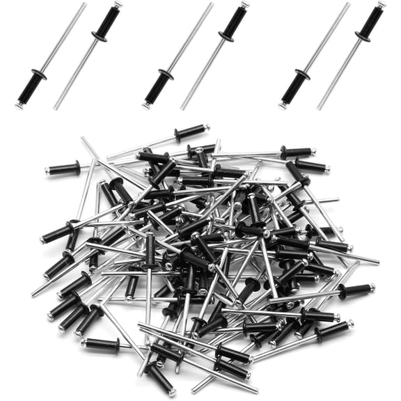1/8" x 3/8” Aluminum Blind Rivets Pop Rivets Assortment, Tri Grip Rivets Riveting Tool kit for Kayak Marine Boat- Pack of 100, Black