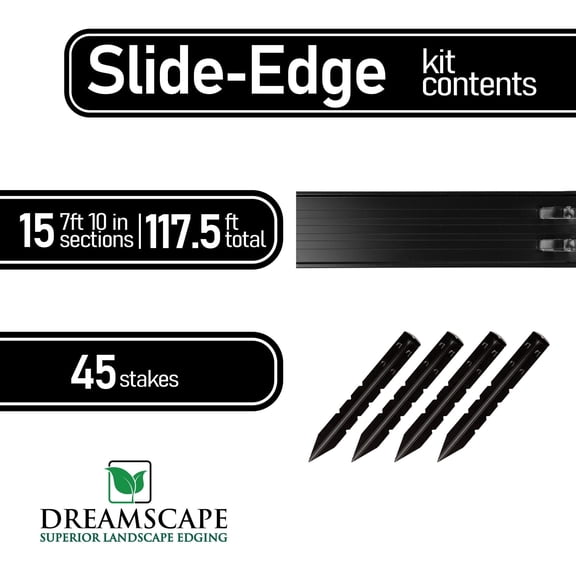 Dreamscape SlideEdge Aluminum Landscape Edging - 16 Strips, 7'10"ft Each (117.5ft Total), Black Paint - Professional Quality Landscaping Border, Metal Divider for Lawn, Garden, Flowerbed