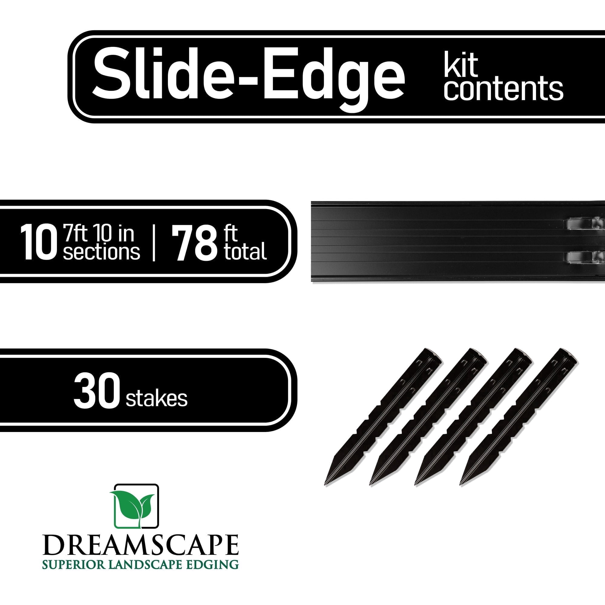 Dreamscape SlideEdge Aluminum Landscape Edging Kit, Black, 10 Pack 7.8ft Metal Lawn and Garden Border