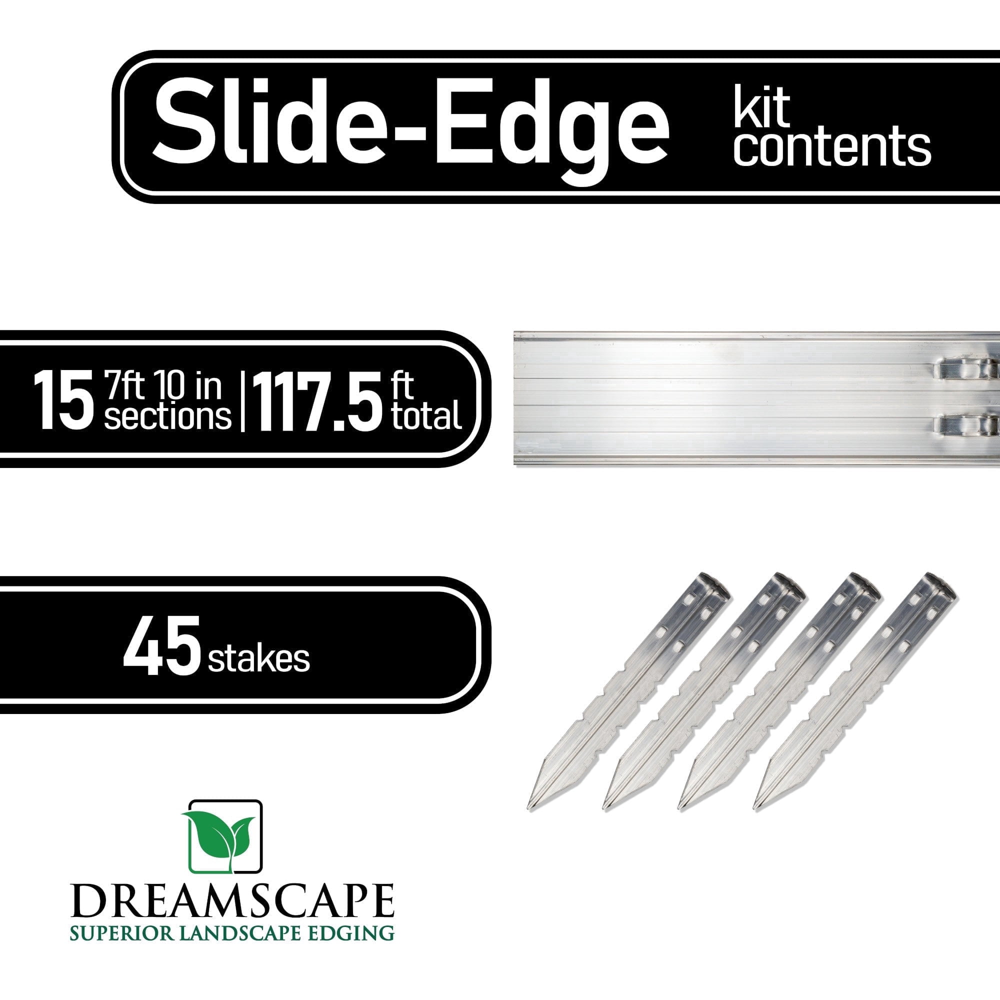 Dreamscape SlideEdge Aluminum Landscape Edging - 16 Strips, 7'10"ft Each (117.5ft Total), Mill Finish - Professional Quality Landscaping Border, Metal Divider for Lawn, Garden, Flowerbed