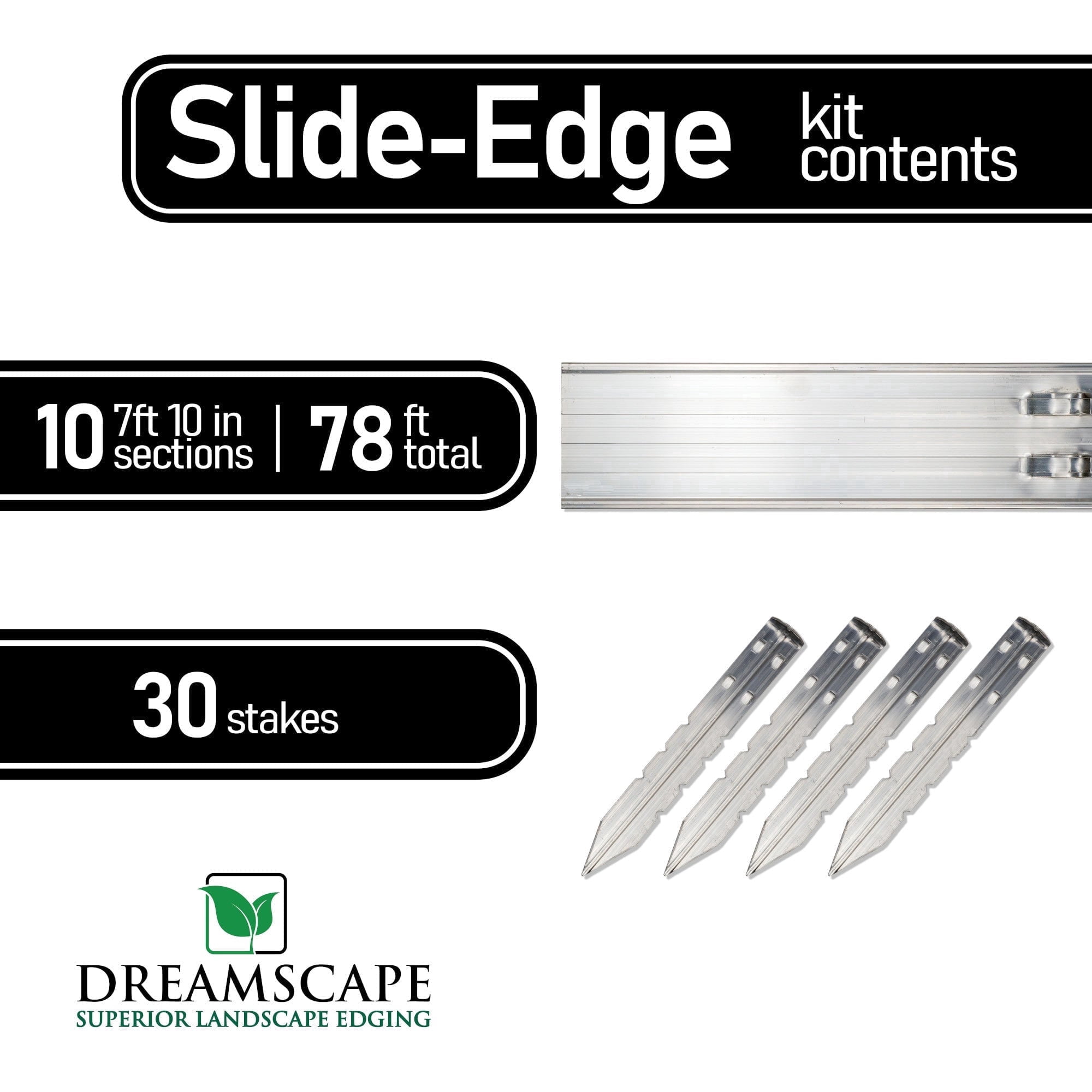 Dreamscape SlideEdge Aluminum Landscape Edging Kit, Mill Finish, 10 Pack 7.8ft Metal Lawn and Garden Border