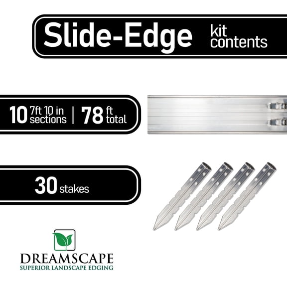 Dreamscape SlideEdge Aluminum Landscape Edging Kit, Mill Finish, 10 Pack 7.8ft Metal Lawn and Garden Border