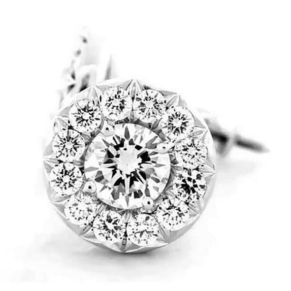 1.80 CT Halo Diamond Stud Earrings, 14K White Gold