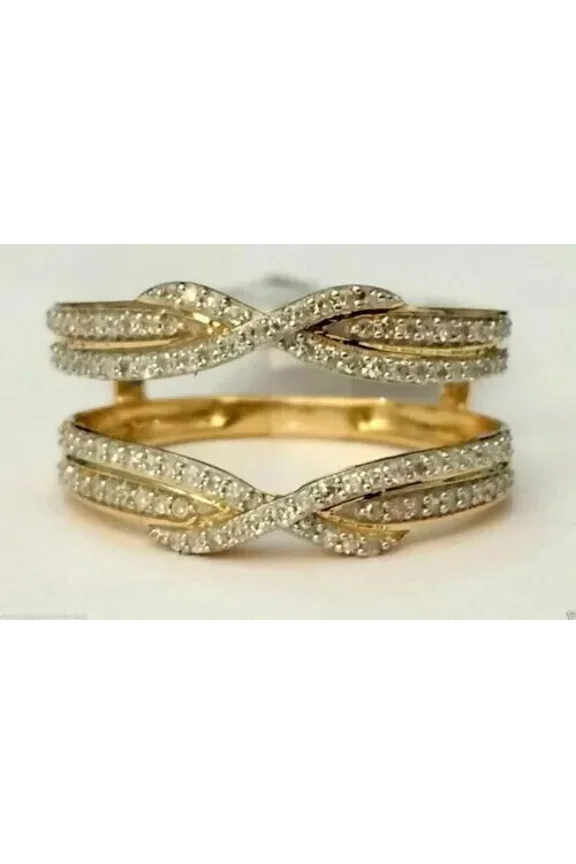 1.80 CT Round Cut White Lab-Created Diamond Enhancer Wedding Ring Guard Wrap 14k Yellow Gold Plated