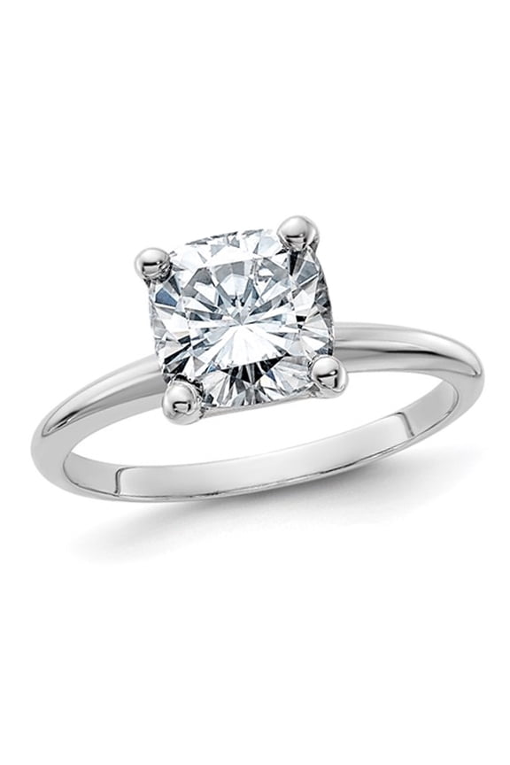 1.80 Carat (2 Ct. Look color D-E) Cushion-Cut Synthetic Moissanite Solitaire Engagement Ring 14K White Gold for Women