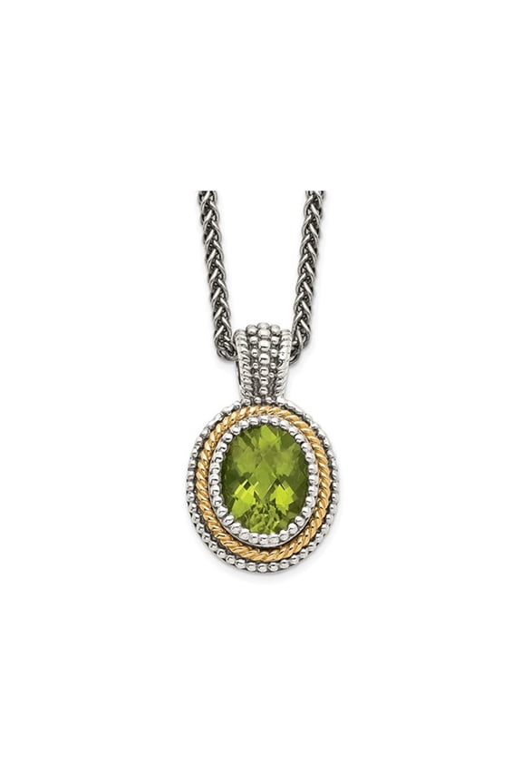 1.80 Carat (Ctw) Bezel-Set Peridot Pendant Necklace in Sterling Silver with 14K Gold Accents for Women