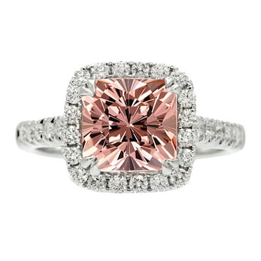 1.80 Carat Cushion Cut Morganite And Diamond Moissanite Engagement Ring Halo Desgin With 18K White Gold Plating, Promise Ring, Anniversary Ring