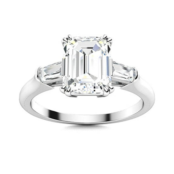 1.80 Carat Moissanite Diamond E Color VS1 Clarity Brilliant Cut Radiant Cut Side Stone Baguette Valentines Day Gifts 925 Sterling Silver Ring