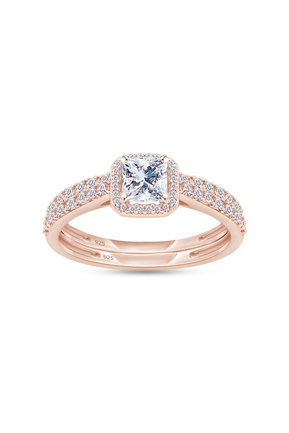 1.80CT Princess & Round Cubic Zirconia Bridal Ring Set for Women 14K Rose Gold over Silver-8.5