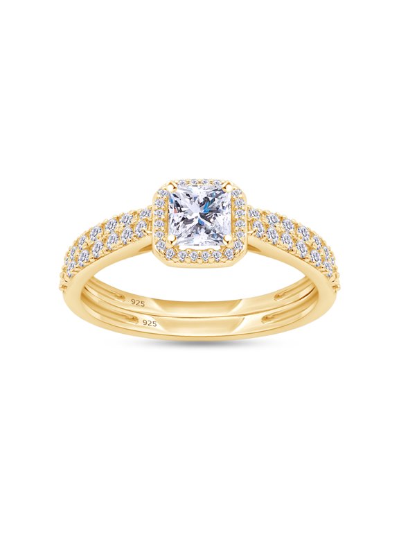 1.80CT Princess & Round Cubic Zirconia Bridal Ring Set for Women 14K Yellow Gold over Silver-6.5