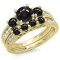 thumbnail image 1 of 1.80 Carat (ctw) 10K Yellow Gold Round Black & White Diamond Ladies Bridal 3 Stone Engagement Ring With Matching Band Se, 1 of 1