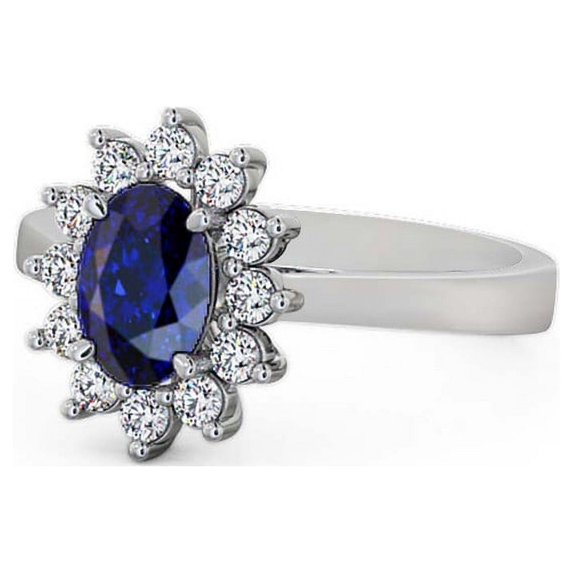 1.80 Ct New Design Floral Halo Oval Shape Natural Blue Sapphire Diamond Engagement Ring for her 14K White Gold Size 7