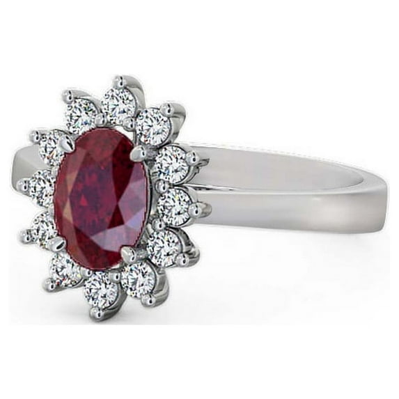 1.80 Ct Oval Cut Genuine Red Ruby Diamond Beautiful Floral Halo Engagement Ring for her 14K White Gold Size 8.5