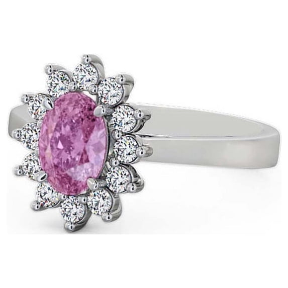 1.80 Ct Oval Shape Stunning Floral Halo Pink Sapphire Real Diamond Wedding Ring for Women 14K White Gold Size 9.5