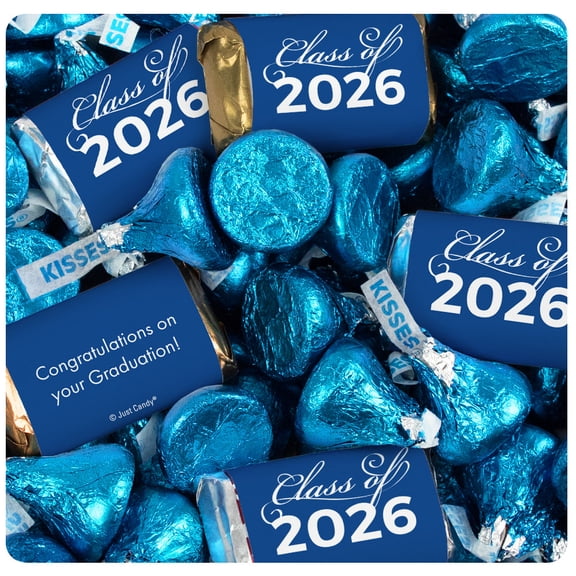 1,805 Pcs Blue Graduation Candy Mix - Class of 2026 Wrapped Miniatures & Kisses (23.75 lbs)