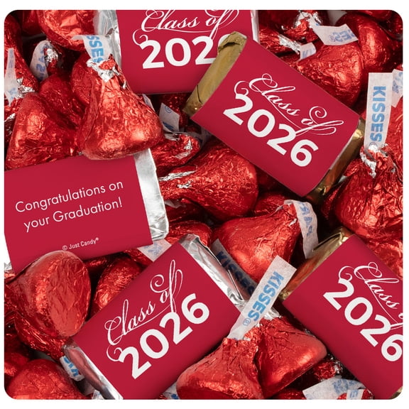 1,805 Pcs Red Graduation Candy Mix - Class of 2026 Wrapped Miniatures & Red Kisses (23.75 lbs)