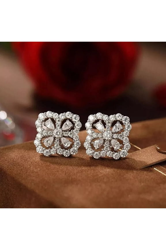 1.80Ct Round Cut Lab Created Diamond Cluster Stud Earrings 14K White Gold Plated