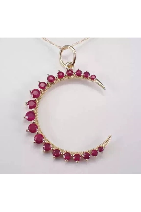 1.80Ct Round Cut Lab Created Red Ruby Women's Half Moon Pendant 14k Yellow Gold Plated, 925 Silver