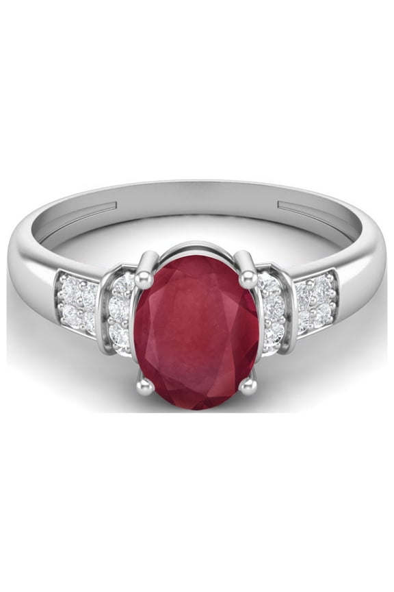 1.81 Ct Oval Ruby Glass Filled 925 Sterling Silver Valentines Day Gifts Ring Dainty Side Stone Valentines Day Gifts Ring