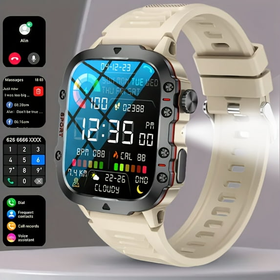 1.81" HD Color Smart Watch for Men | Wireless Call/Music | Message Alerts | Side Flashlight | Multi-Sport Modes | Tech-Styled Holiday Gift