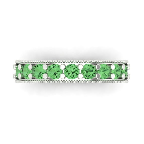 0.81 ctw Wedding Band for Women - 14K White Gold Simulated Green Diamond Stackable Eternity Ring