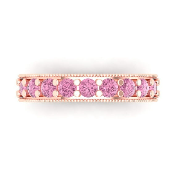 0.81 ctw Wedding Band for Women - 14K Rose Gold Simulated Pink Diamond Stackable Eternity Ring